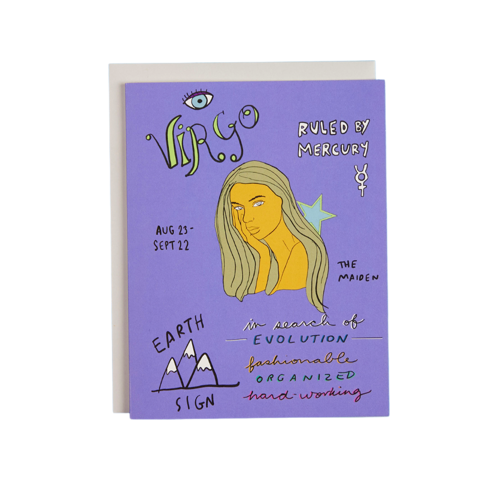 Virgo the Maiden Birthday Zodiac Greeting Card with Astrological traits Amador Collective Available at Shop Reap & Sow