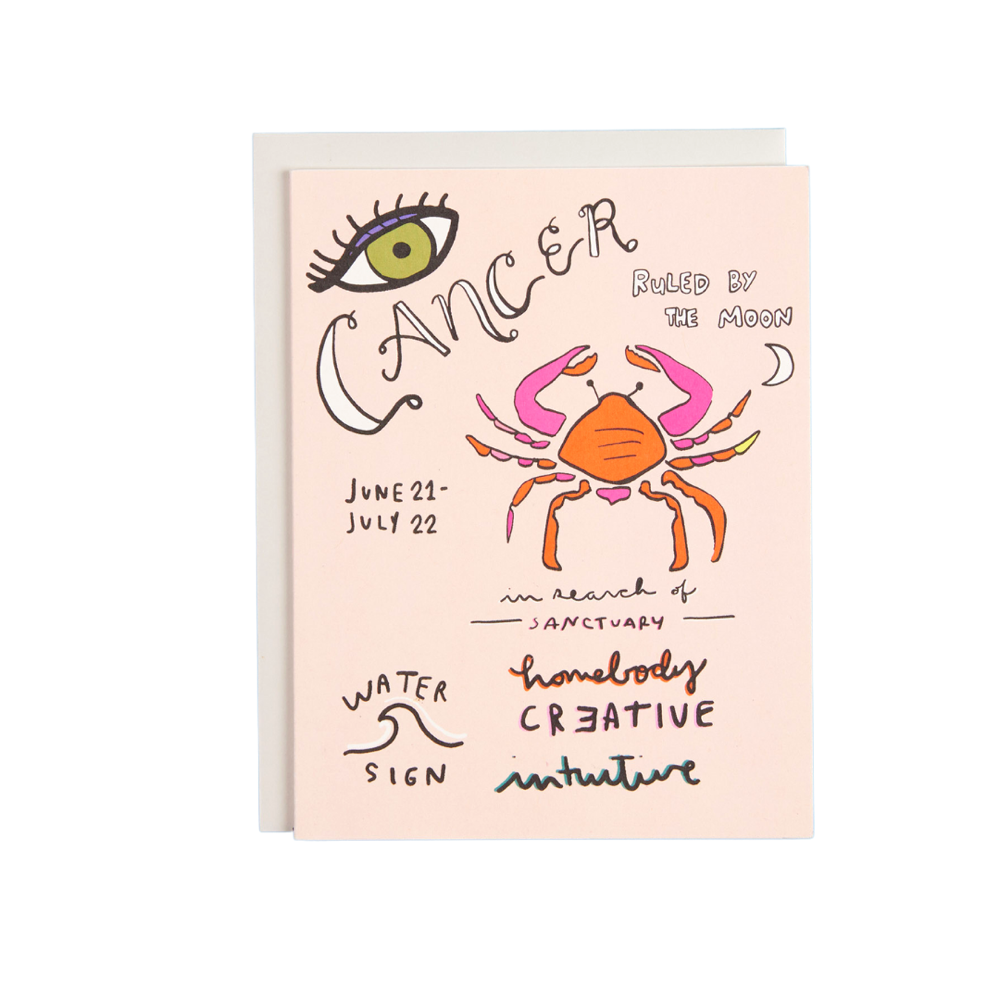 Cancer the crab Birthday Zodiac Greeting Card with Astrological traits Amador Collective Available at Shop Reap & Sow