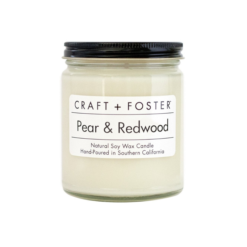 craft and foster pear and redwood white label natural hand-poured soy wax candle available at reap and sow