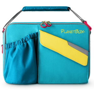 Launch and Rover compatible teal blue, yellow and red carry bag by Planet box