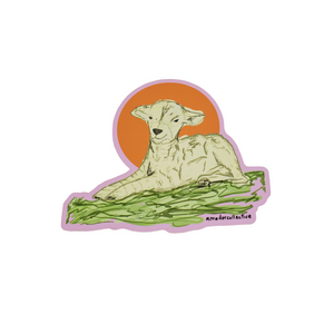 Baby Lamb laying in grass sticker.  Make this your pet. 3'' x 4'' Vinyl Sticker Weather Proof and Heat Resistant. Reap & Sow  