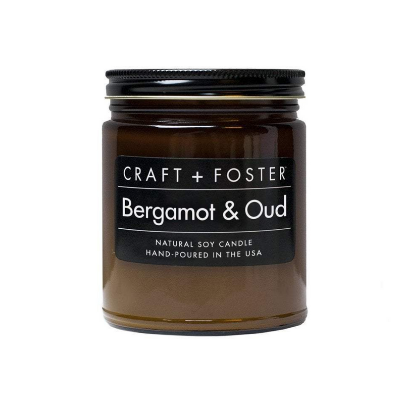 craft and foster bergamot and oud black label natural hand-poured soy wax candle available at reap and sow