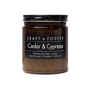 craft and foster cedar and cypress black label natural hand-poured soy wax candle available at reap and sow