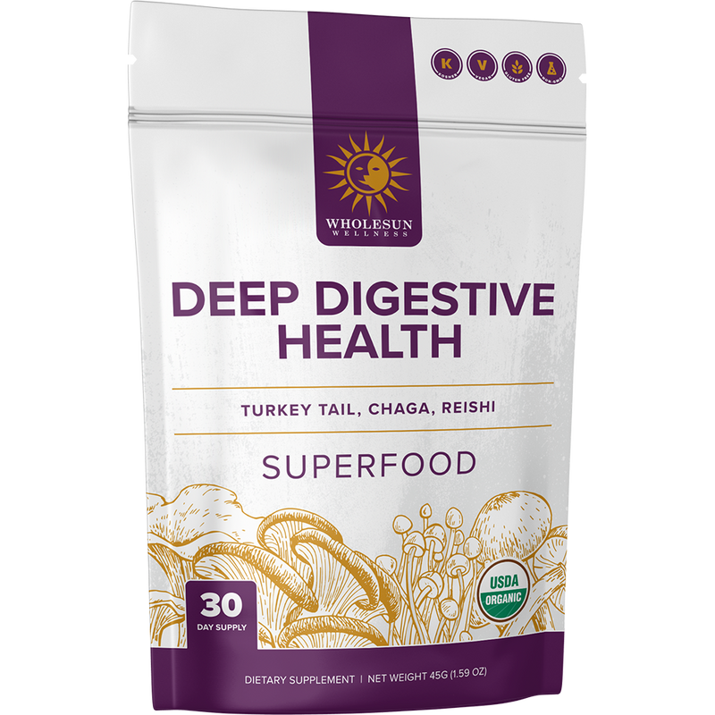 Deep Digestive Health Superfood Powder  Turkey Tail, Chaga, Reishi Mushroom Blend. Dietary Supplement 1.59 oz