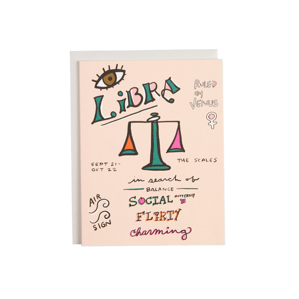 Libra the Scales Birthday Zodiac Greeting Card with Astrological traits Amador Collective Available at Shop Reap & Sow