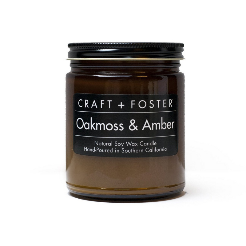 craft and foster oakmoss and amber black label natural hand-poured soy wax candle available at reap and sow