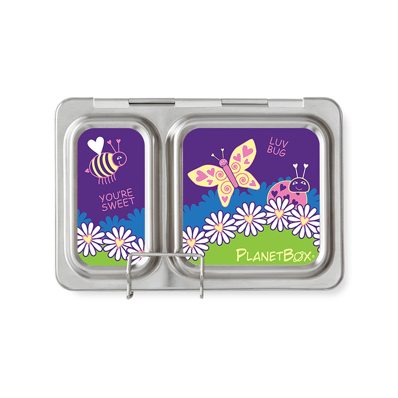 Planetbox stainless steel zero-waste shuttle lunchbox magnets. ladybug bee butterfly You're sweet. Shop reap and sow