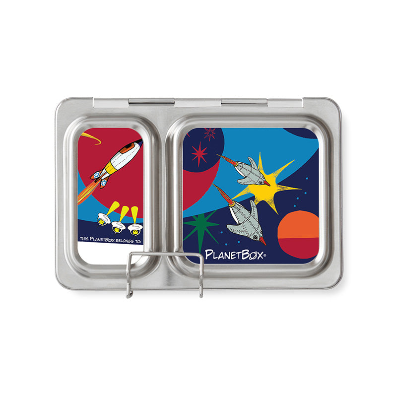 Planetbox stainless steel zero-waste shuttle lunchbox magnets. rockets moon space. Shop reap and sow