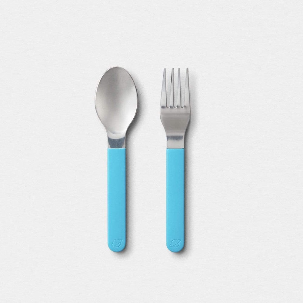 teal turquoise blue magnetic utensils fork and spoon. planetbox zero-waste lets do lunch! reap and sow 