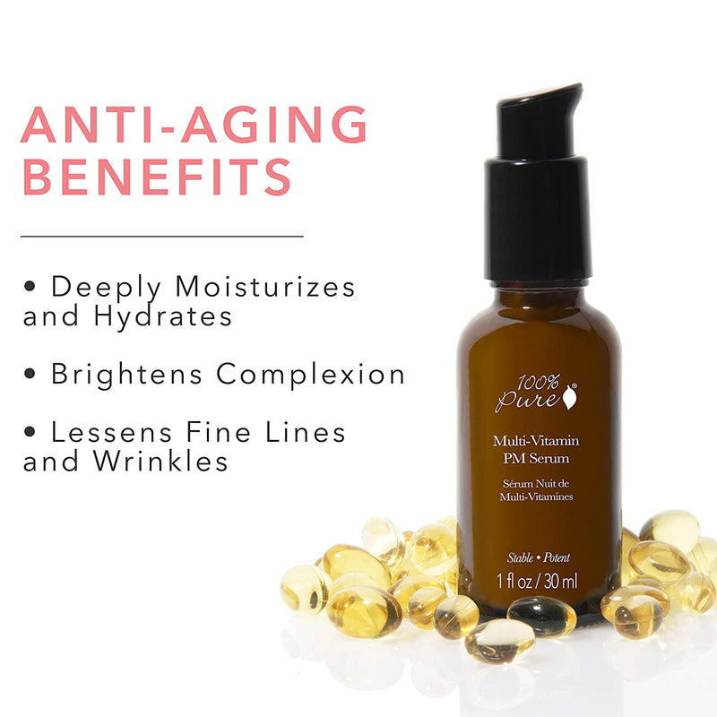 Anti-aging benefits of Multi-Vitamin PM Serum Deeply Restorative. Brightens Complexion, Lessens Fine Lines and Wrinkles. Shop Reap & Sow Oceanside, CA
