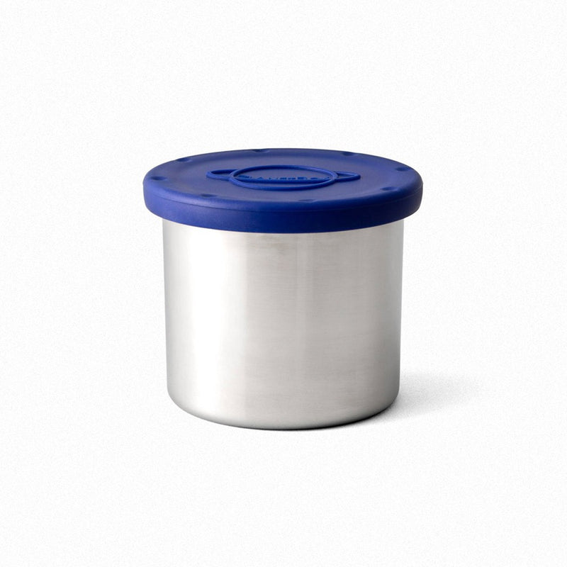 2.4 cup large stainless steel silo zero-waste food container with dark blue lid available at shop reap and sow