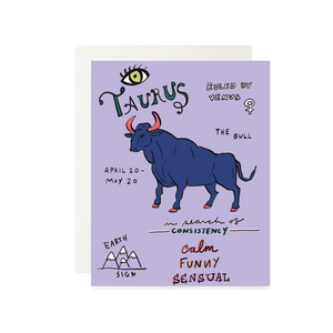 Taurus the Bull Birthday Zodiac Greeting Card with Astrological traits Amador Collective Available at Shop Reap & Sow
