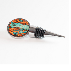 "fossilized" Tumbleweed (stone) medallion wine stainless steel stopper on side. shopreapandsow 