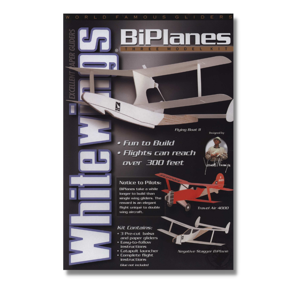 Whitewings Bi Planes set of 3 biplanes designed by Dr. Y Ninomiya Ph.D. World famous gliders. Reap & Sow 