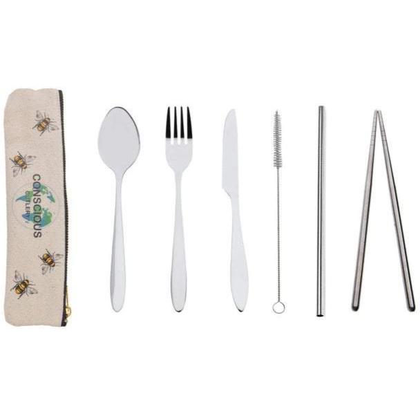 Stainless Steel Cutlery Kit with Hemp Travel Pouch