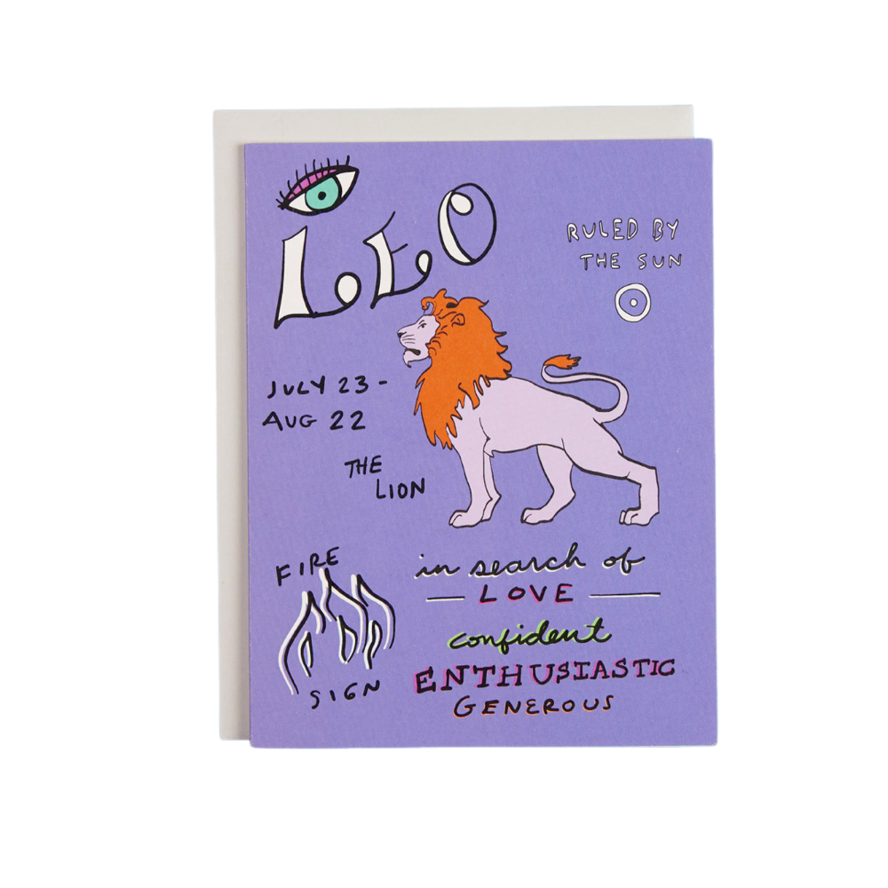 Leo the lion Birthday Zodiac Greeting Card with Astrological traits Amador Collective Available at Shop Reap & Sow