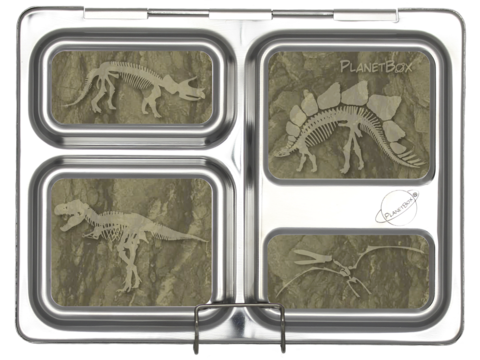 Planetbox stainless steel zero-waste Launch lunchbox magnets. fossils paleo dinosaurs jurassic T-rex Pterodactyls. Shop reap and sow