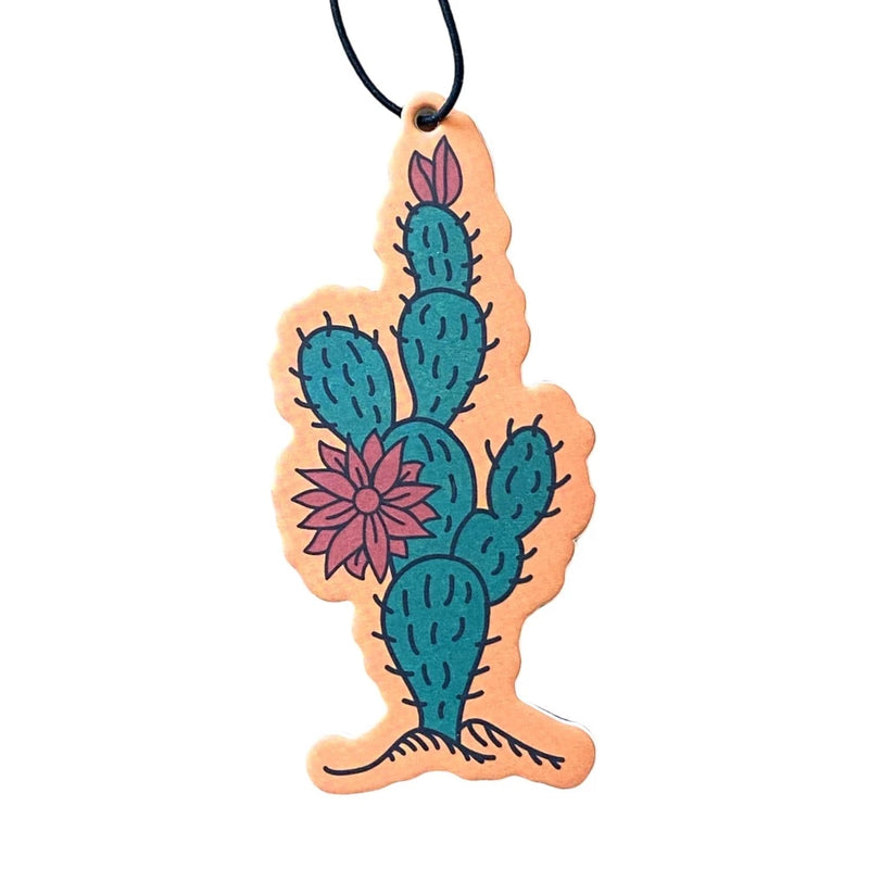 zion scented auto car freshener to hand on rear view mirror cactus with red blooming flowers at Shop Reap & Sow